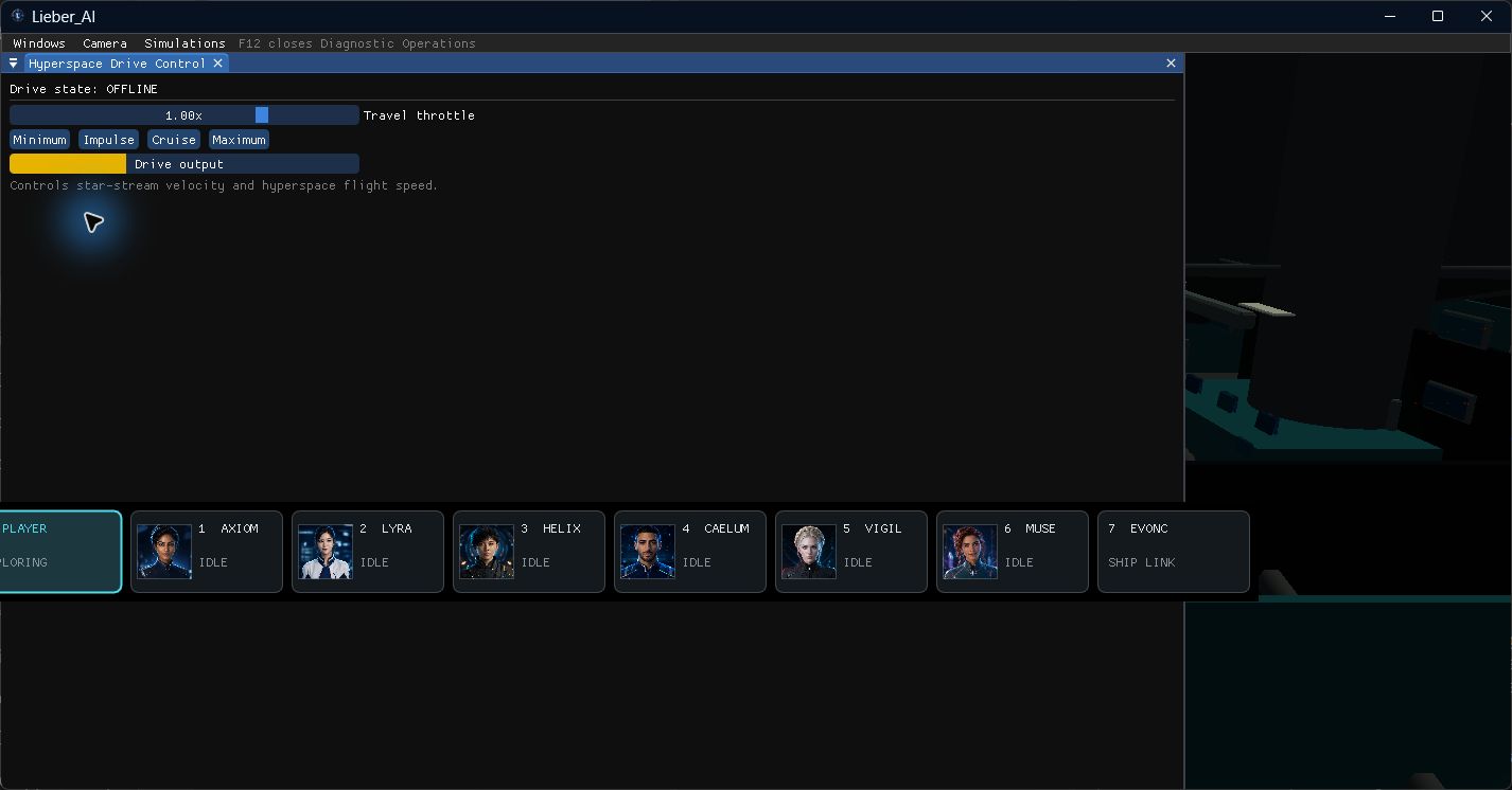 Lieber_AI Hyperspace Drive Controls window in scene F10